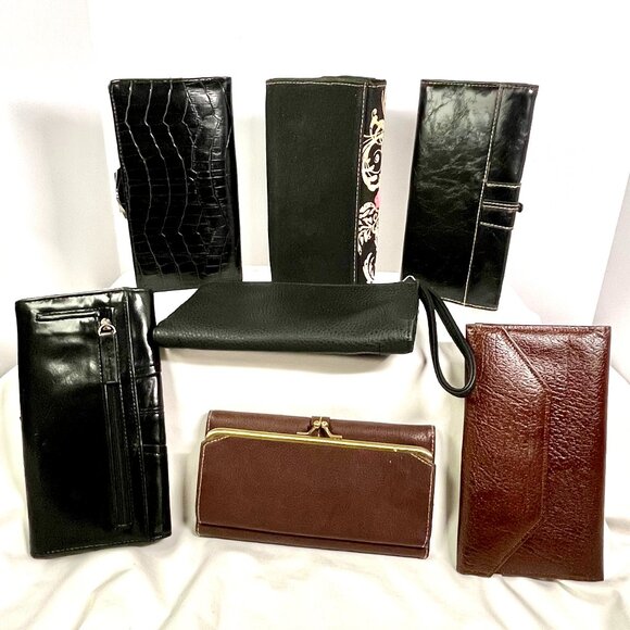 7-Wallet Wardrobe Bundle–Y2K Ed Hardy Tattoo Bifold + Faux & Cowhide Organizers - Picture 2 of 16